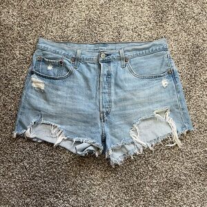 Levi's 501 Light Blue Distressed Jean Shorts Women’s Size 33